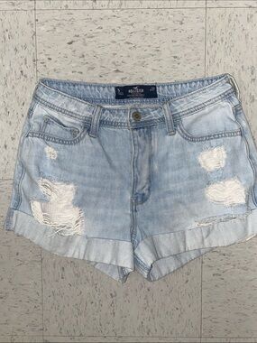 Hollister Light Wash Ripped Denim high rise mom Shorts women size 4 5 waist 27